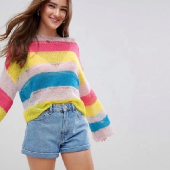 ASOS Sweaters - ASOS Fairycore multicolor knit Y2K style crop sweater. Size 4  XS